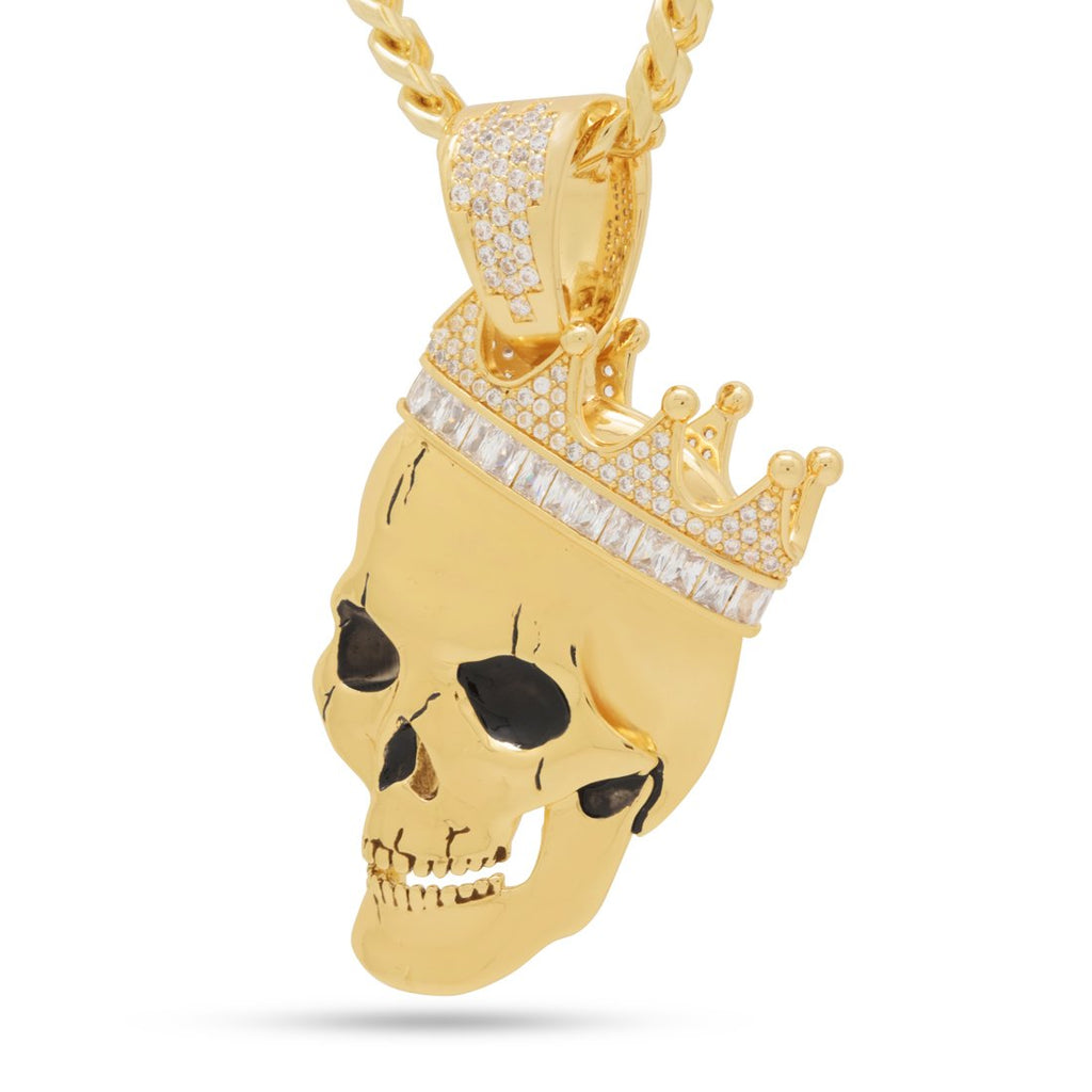 14K Gold / M 3D Boss Skull King Necklace NKX14330-M