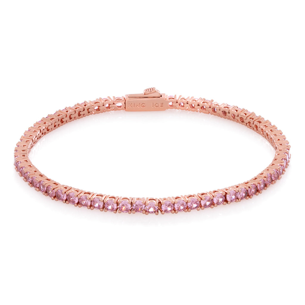 Gold Plated / Rose Gold / 8" 3mm Pink Tennis Bracelet