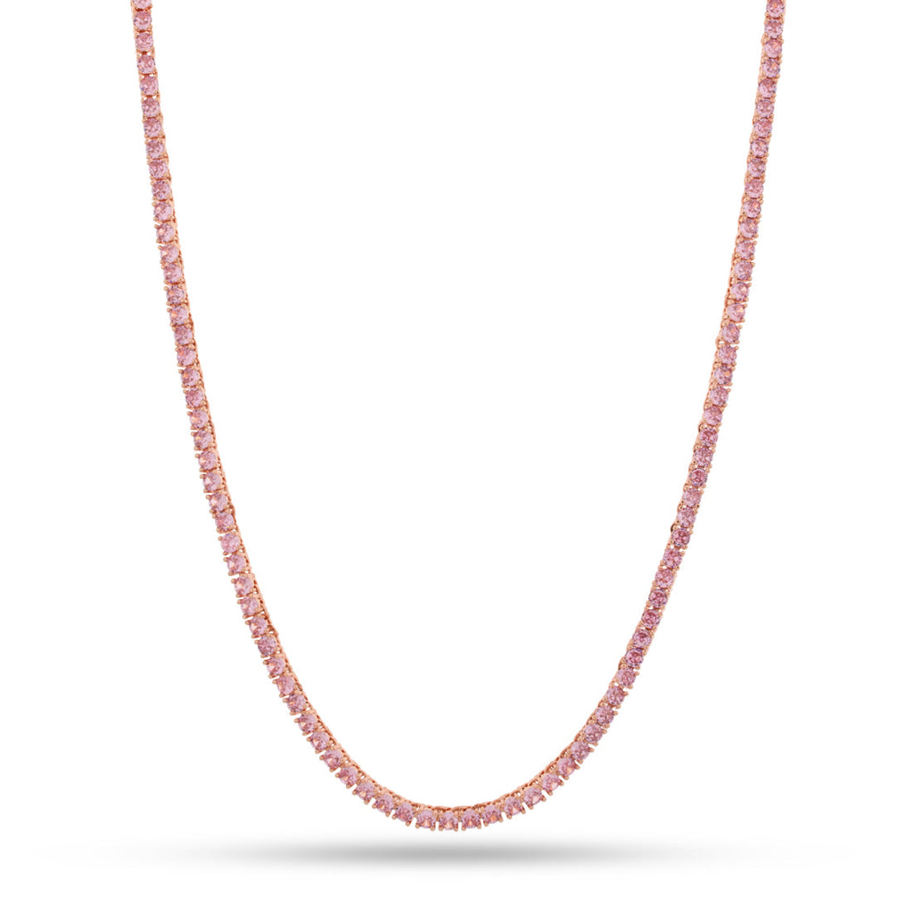 Gold Plated / Rose Gold / 18" 3mm Pink Tennis Chain