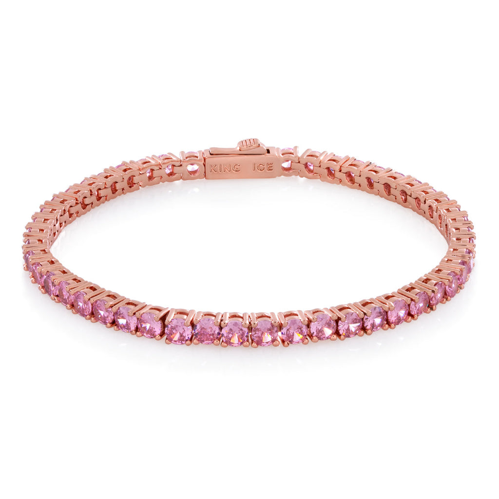 Gold Plated / Rose Gold / 7" 4mm Pink Tennis Bracelet