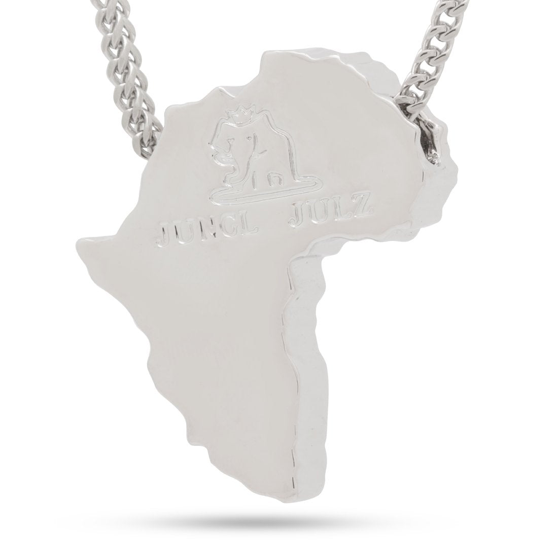MaxBling81 Iced Hip Hop Africa Continent Medal Pendant – Stainless Steel, White Gold Plated
