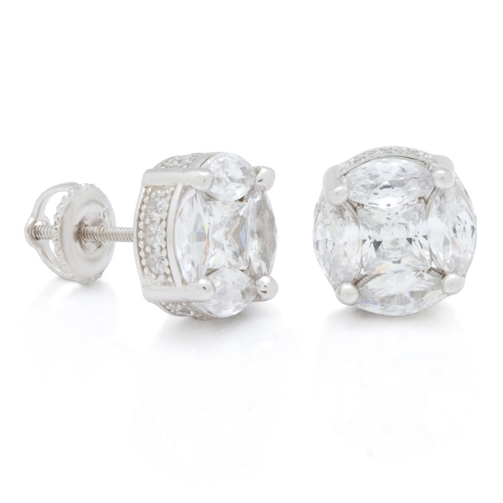Sterling Silver / White Gold / 8mm Brilliant-Cut Button Stud Earrings ERX10597-Silver-8mm