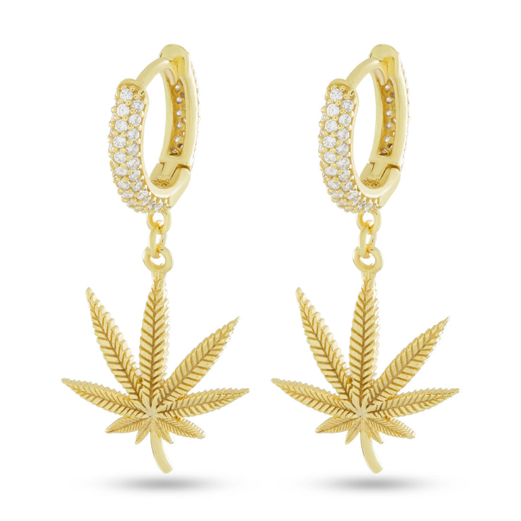 14K Vermeil / Sterling Silver / 1.3" Cannabis Leaf Hanging Earrings