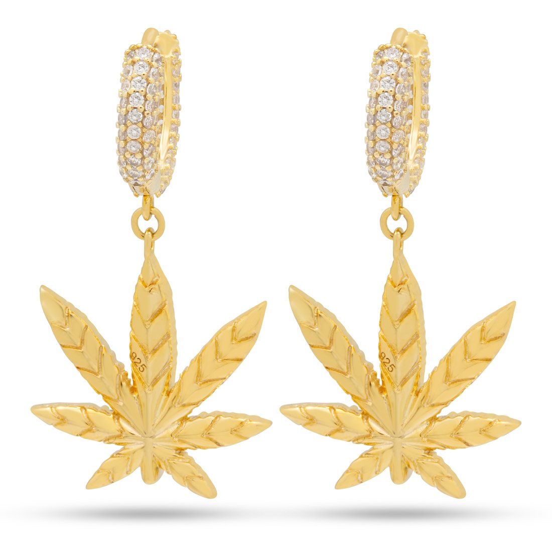Sterling Silver / 14K Gold / 14mm Cannabis Leaf Hanging Earrings ERX15024