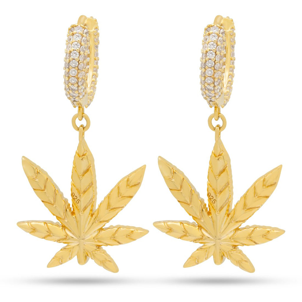 Sterling Silver / 14K Gold / 14mm Cannabis Leaf Hanging Earrings ERX15024
