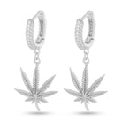White Gold / Sterling Silver / 1.3" Cannabis Leaf Hanging Earrings