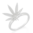 White Gold / Sterling Silver / 1.3" Cannabis Leaf Ring