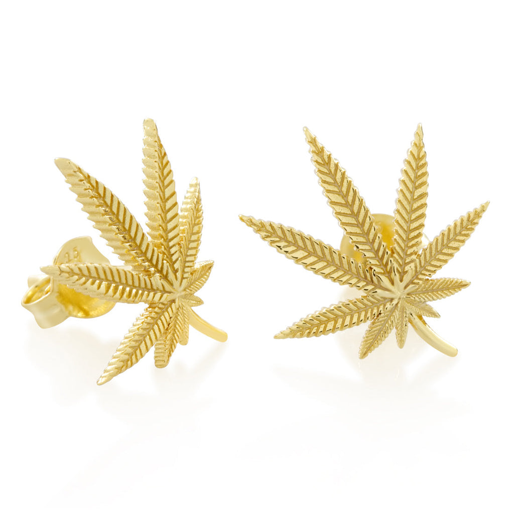 14K Vermeil / Sterling Silver / 1.3" Cannabis Leaf Stud Earrings