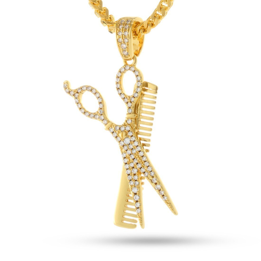 Comb and Scissors Necklace Barber Shop Jewelry King Ice