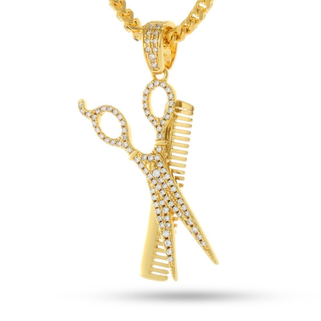 14K Gold Comb and Scissors Necklace NKX12017-GOLD
