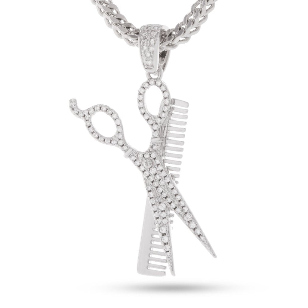 White Gold Comb and Scissors Necklace NKX12017-Silver