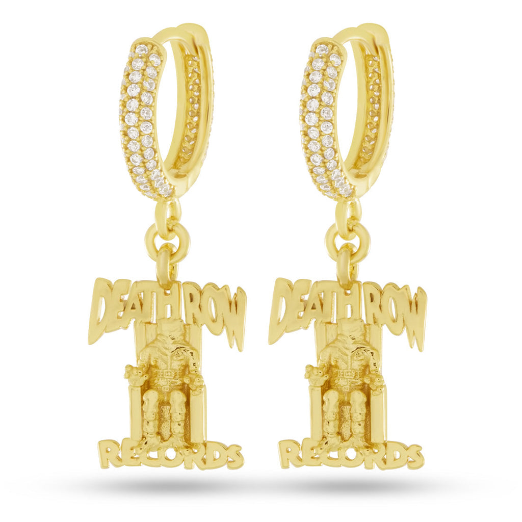 Sterling Silver / 14K Gold / 1.3" Death Row Records x King Ice - Hanging Logo Earrings