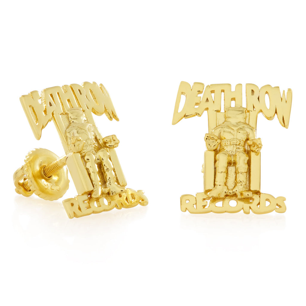 Sterling Silver / 14K Gold / 1.3" Death Row Records x King Ice - Logo Stud Earrings