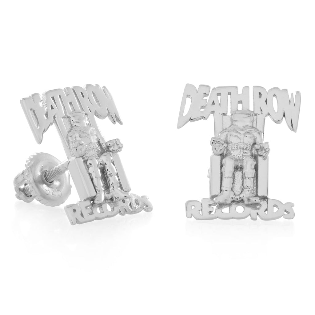 Sterling Silver / White Gold / 1.3" Death Row Records x King Ice - Logo Stud Earrings