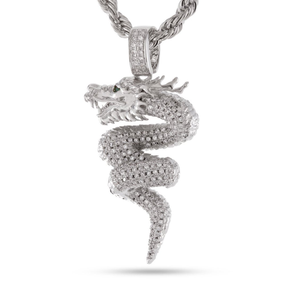 White Gold / M Double Dragon Necklace NKX12782-Silver
