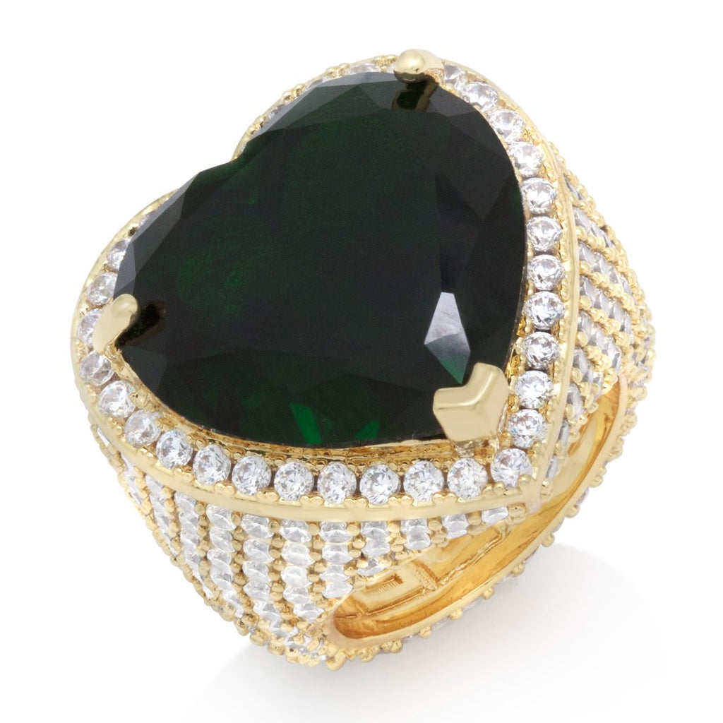 14K Gold / 7 Emerald Heart Ring RGX14228-Green-Gold-7