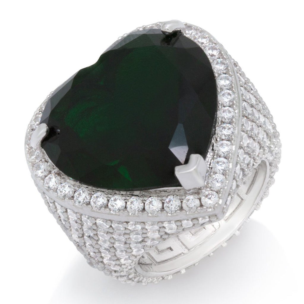 White Gold / 7 Emerald Heart Ring RGX14228-Green-Gold-13