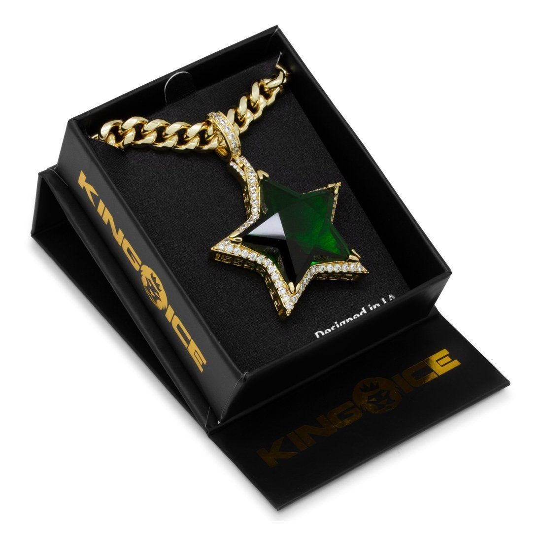 14K Gold / M Emerald Star Necklace NKX14216-Green