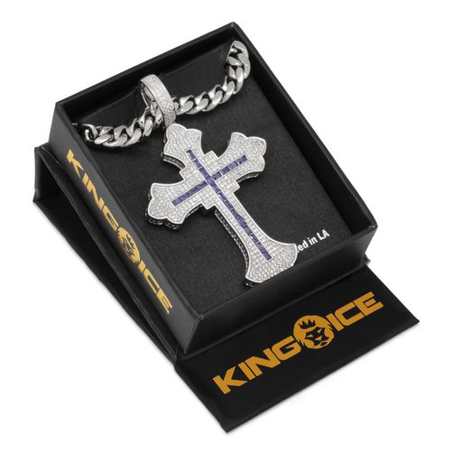 fleur de lis cross necklace king ice 35623782088879