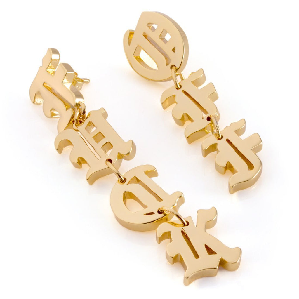 Gold Plated / 14K Gold Fuck Off Hanging Earrings ERX12431