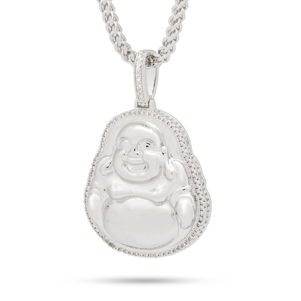 White Gold / M Good Fortune Buddha Necklace NKX12669-Silver