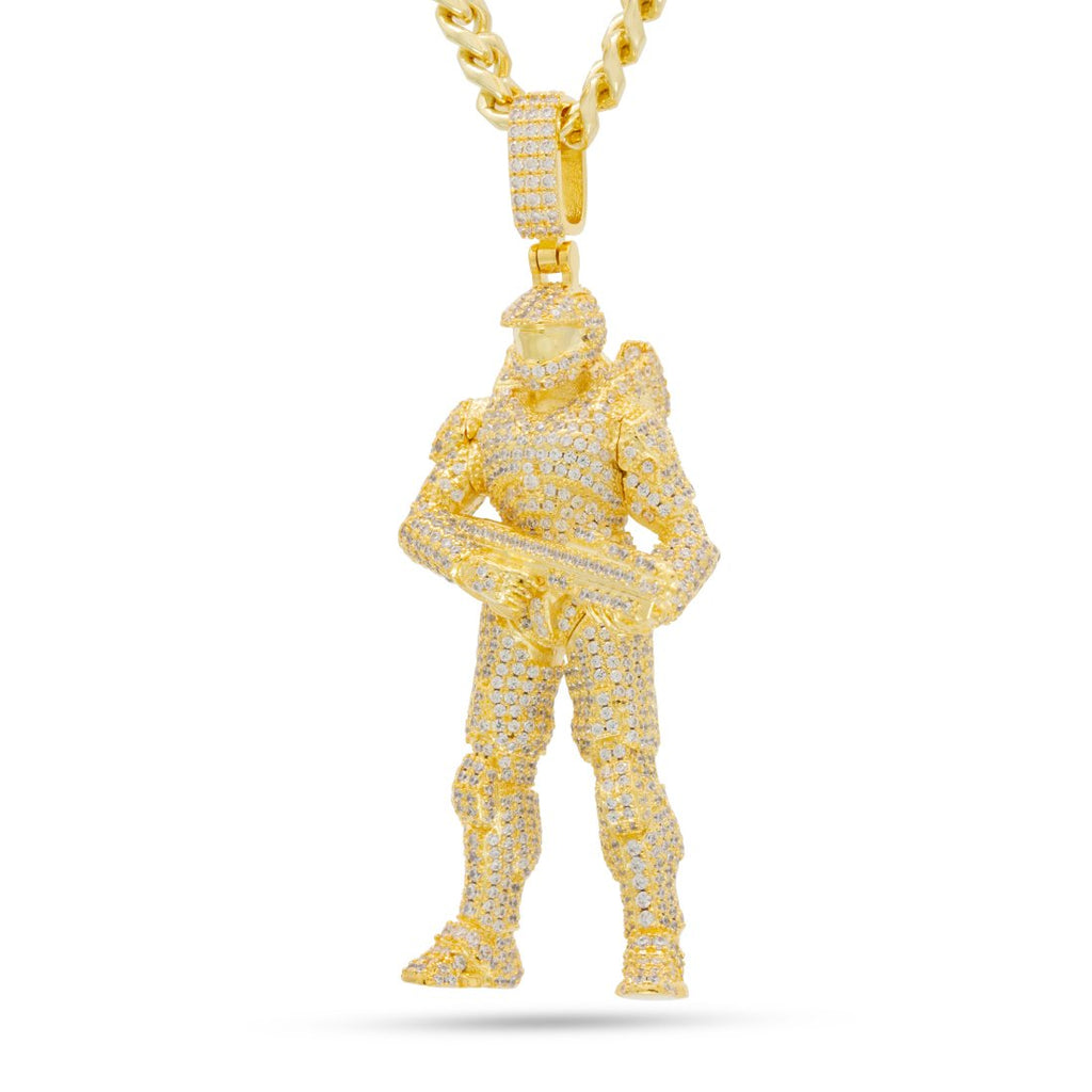 14K Gold / 2.8" Halo x King Ice - Master Chief Necklace NKX14305-GOLD