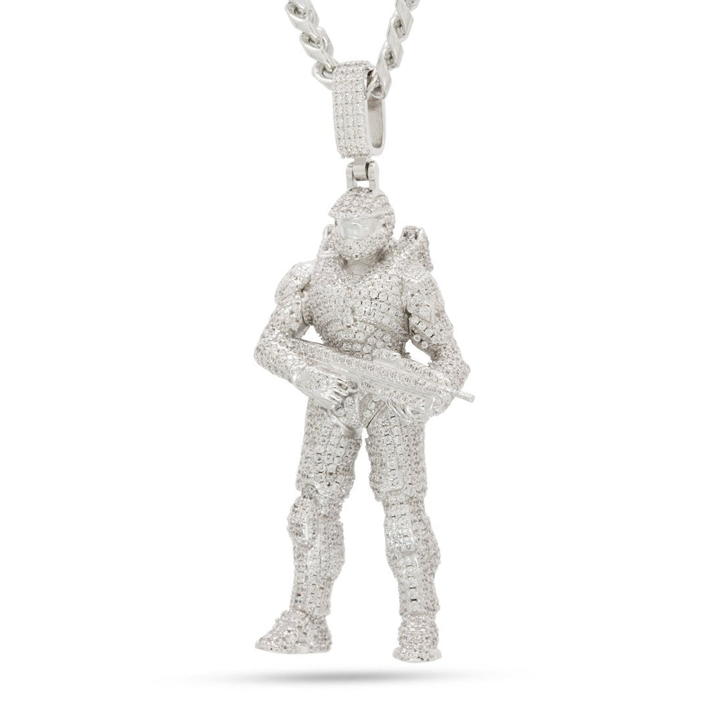 White Gold / 2.8" Halo x King Ice - Master Chief Necklace NKX14305-SILVER