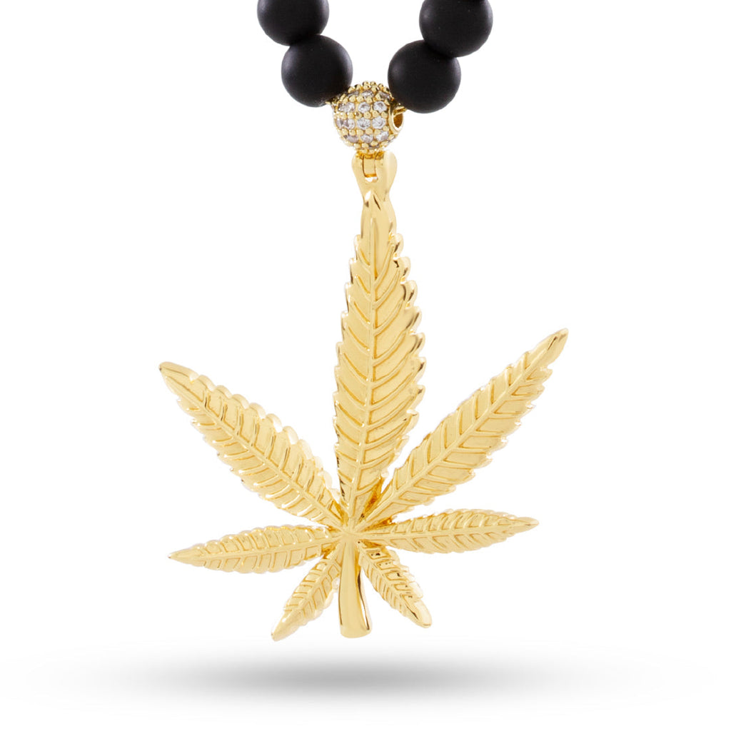 14K Gold / Gold Plated / 2" High Rise Cannabis Leaf Necklace