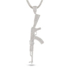White Gold / 3.4" Iced AK-47 Necklace