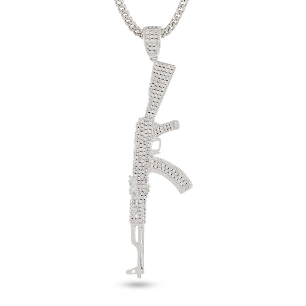 White Gold / 3.4" Iced AK-47 Necklace