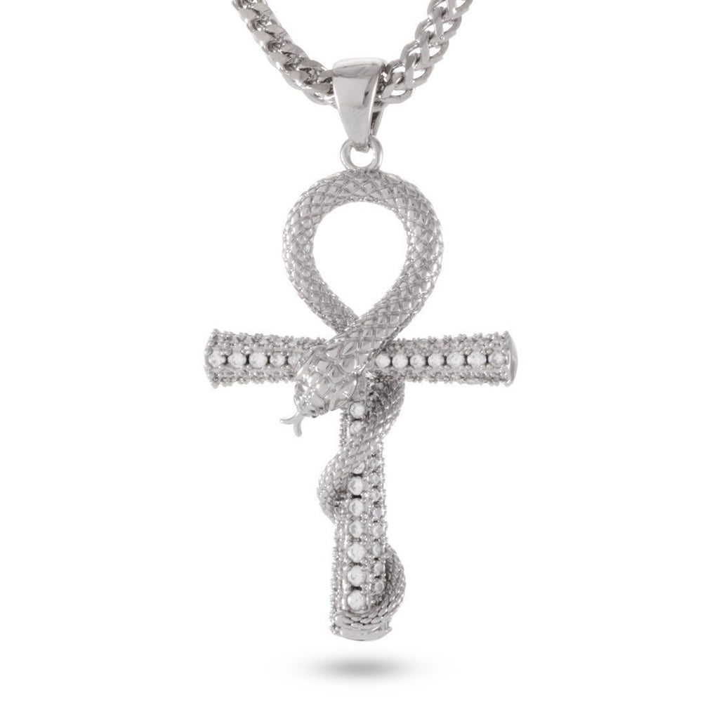 White Gold / M Iced Apep and Ankh Necklace NKX12118-Silver