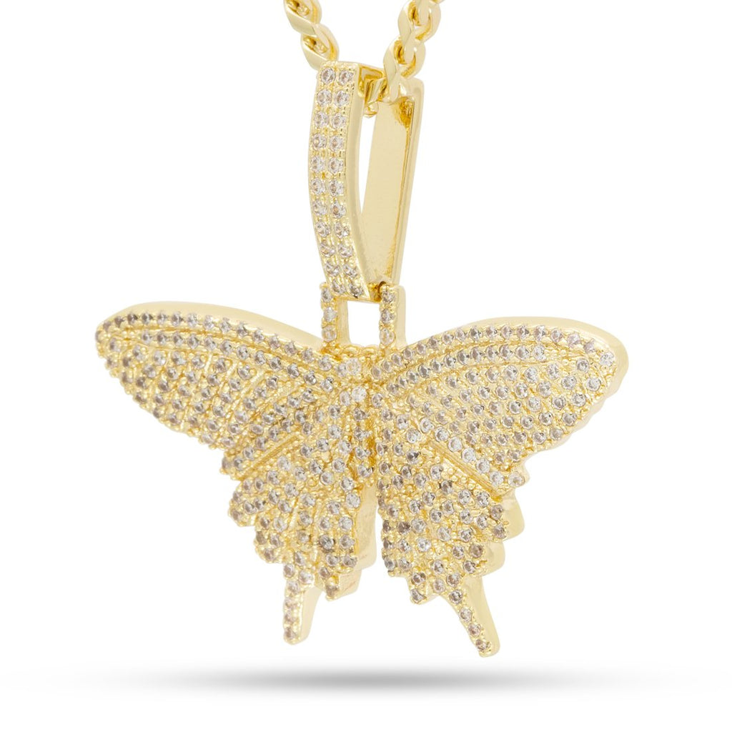 14K Gold / 1" Iced Butterfly Necklace NKX20001-GOLD