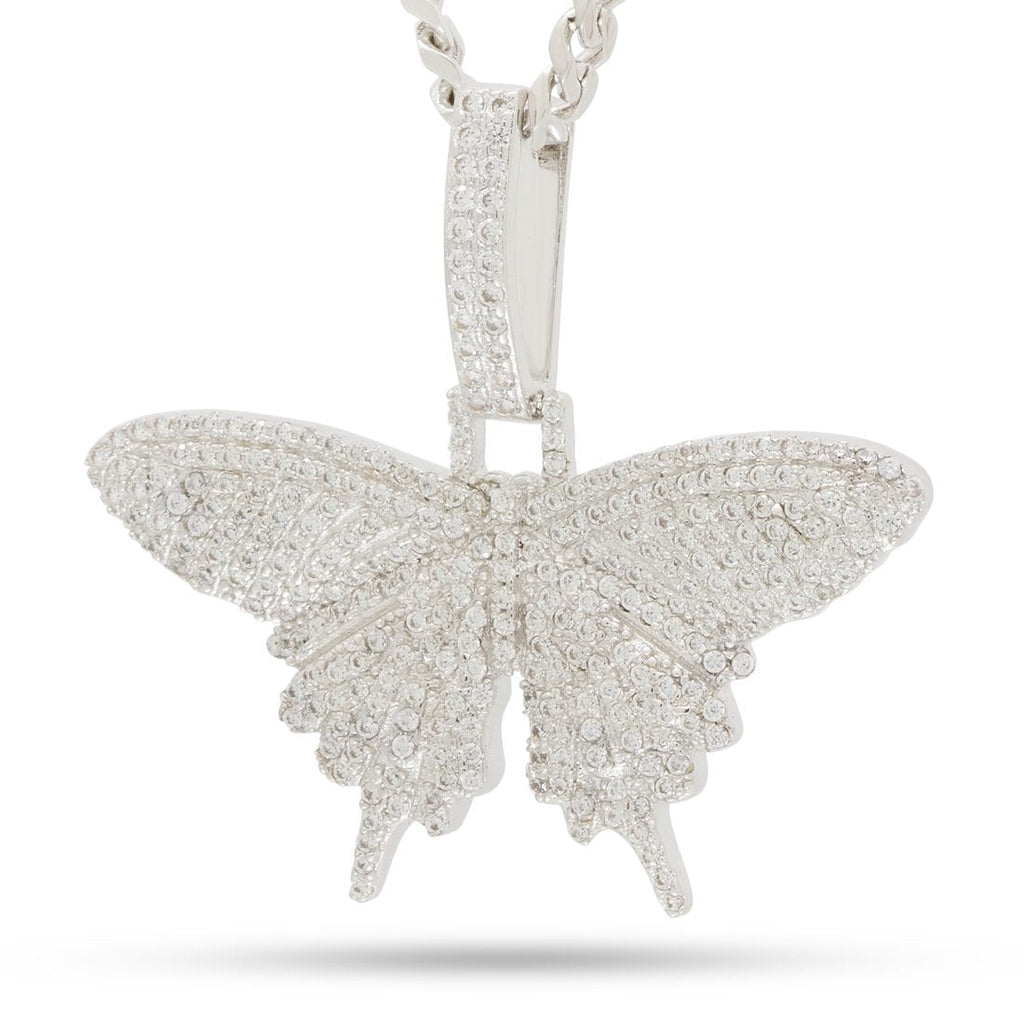 White Gold / 1" Iced Butterfly Necklace NKX20001-SILVER