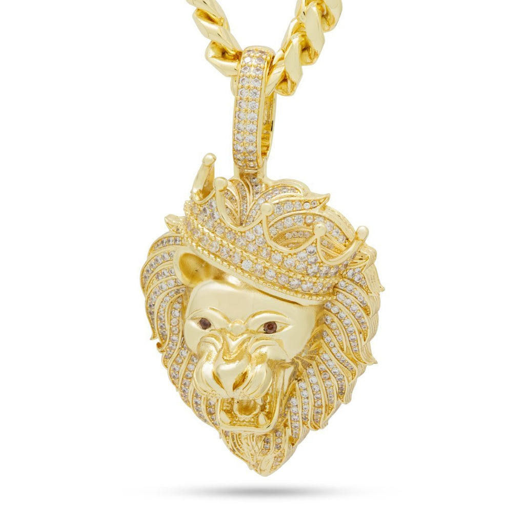 14K Gold / M Iced Classic Roaring Lion Necklace NKX14254-S