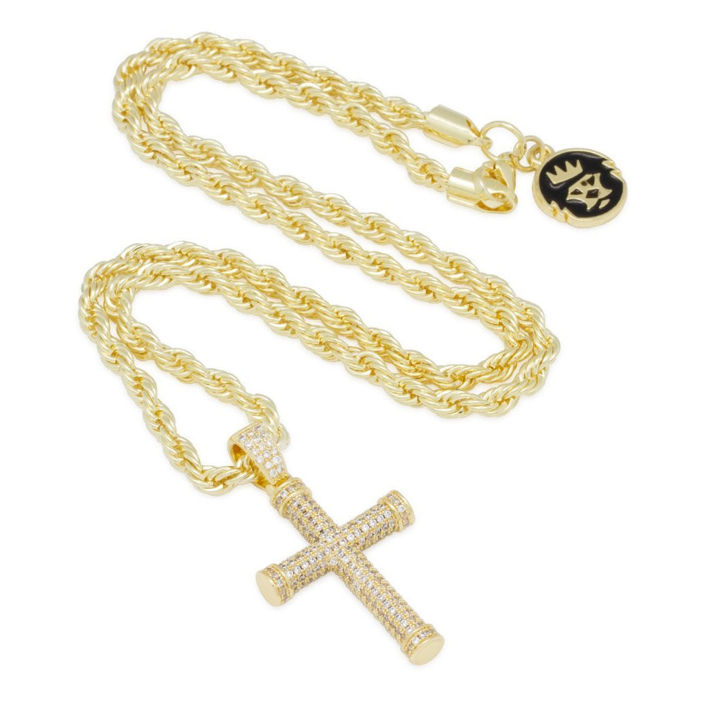 14K Gold Iced Cross Necklace NKX14040