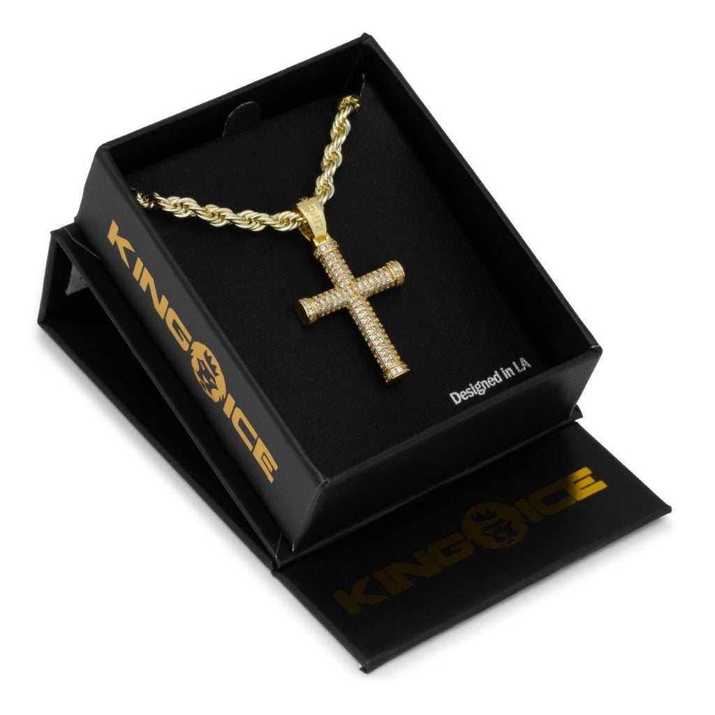 14K Gold Iced Cross Necklace NKX14040