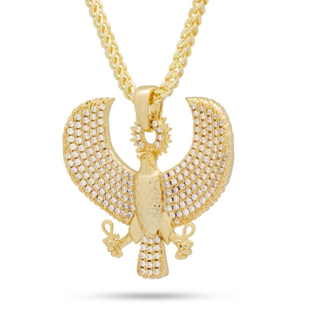 14K Gold / M Iced Egyptian Horus Falcon Necklace NKX14058