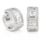 Sterling Silver / White Gold Iced Greek Key Hoop Earrings ERX11718-Silver
