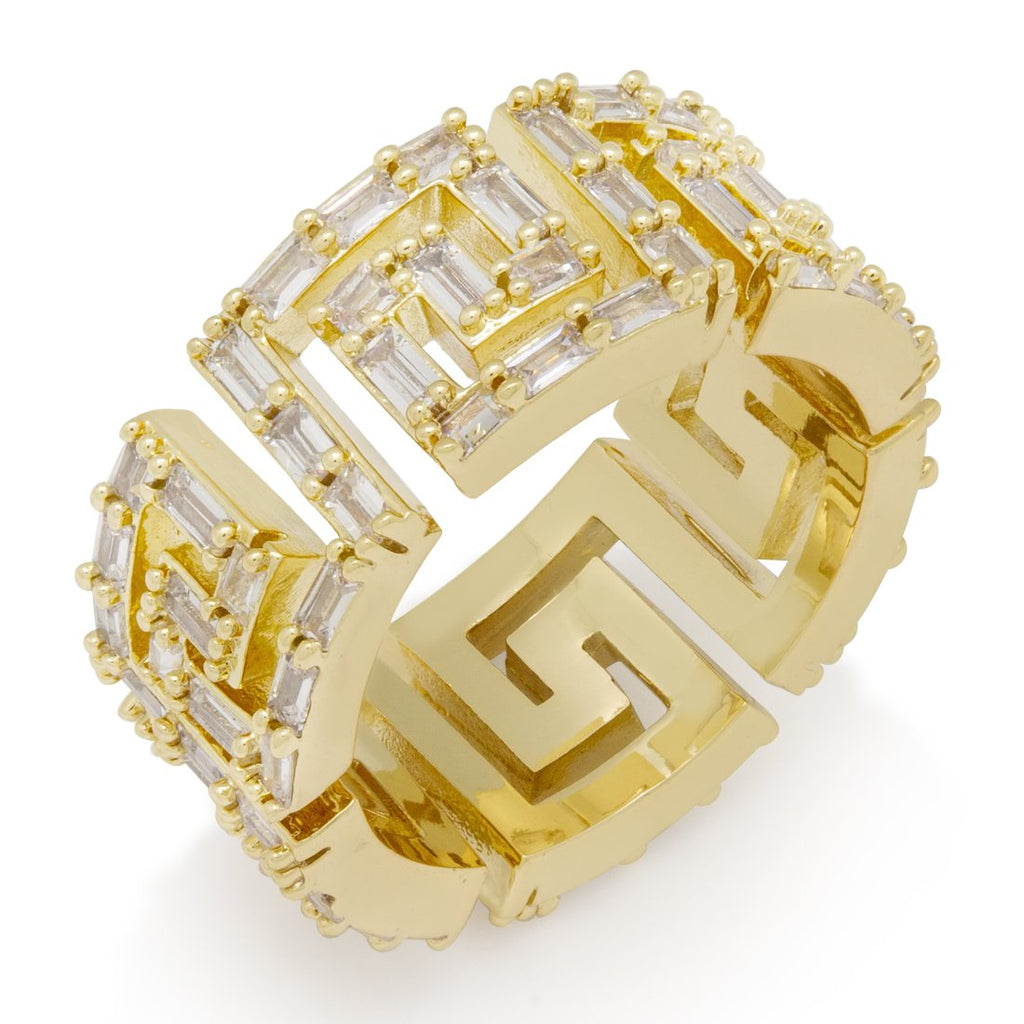 14K Gold / 7 Iced Greek Key Ring RGX14242-Gold-7