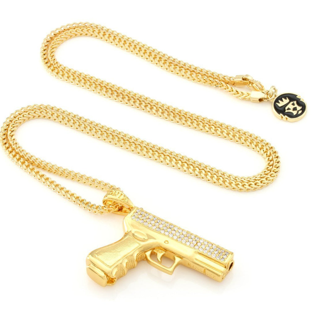 14K Gold Iced Handgun Necklace NKX11565