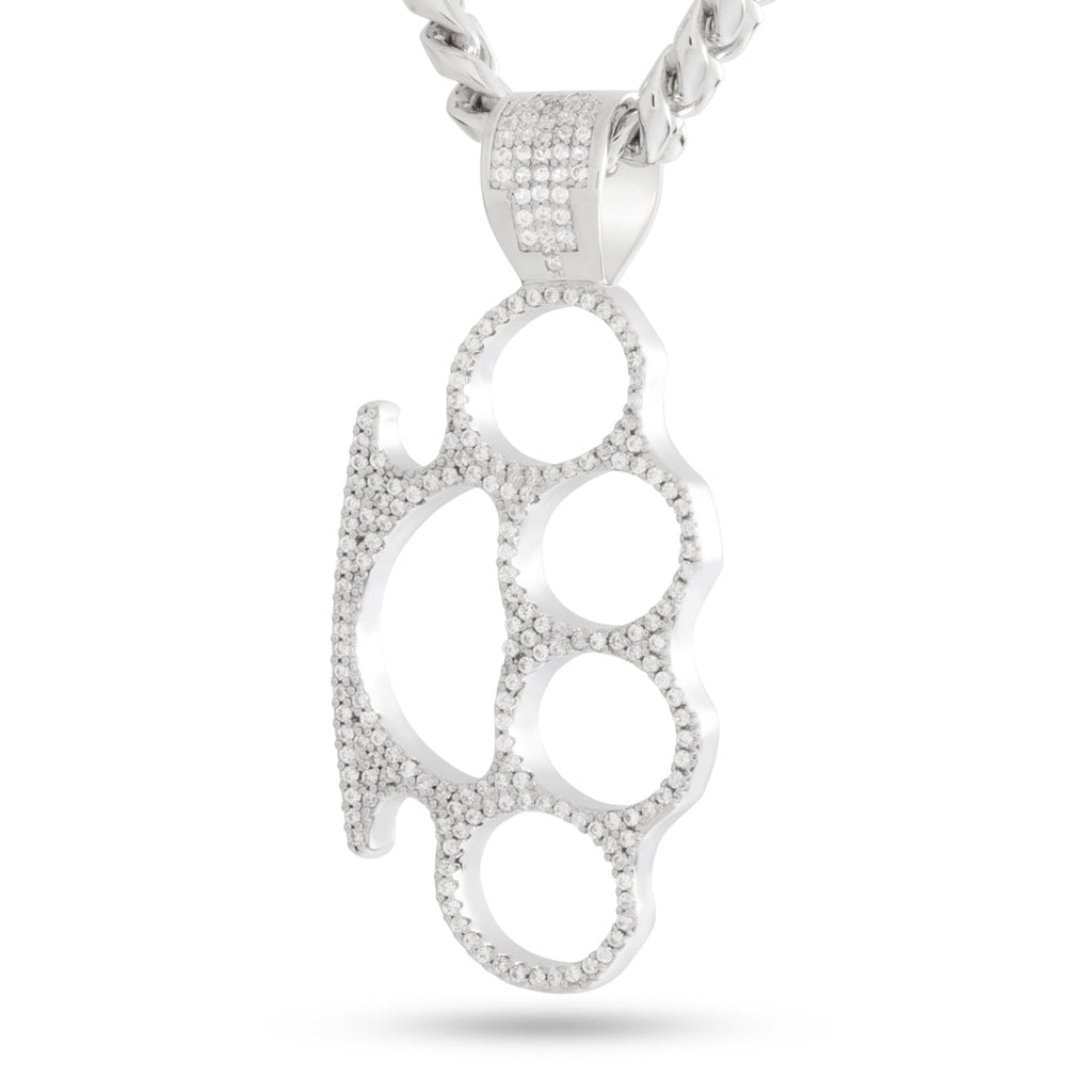 White Gold / 2" Iced Knuckleduster Necklace