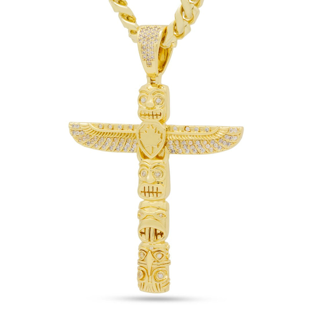 14K Gold / L Iced Totem Pole Necklace NKX14344