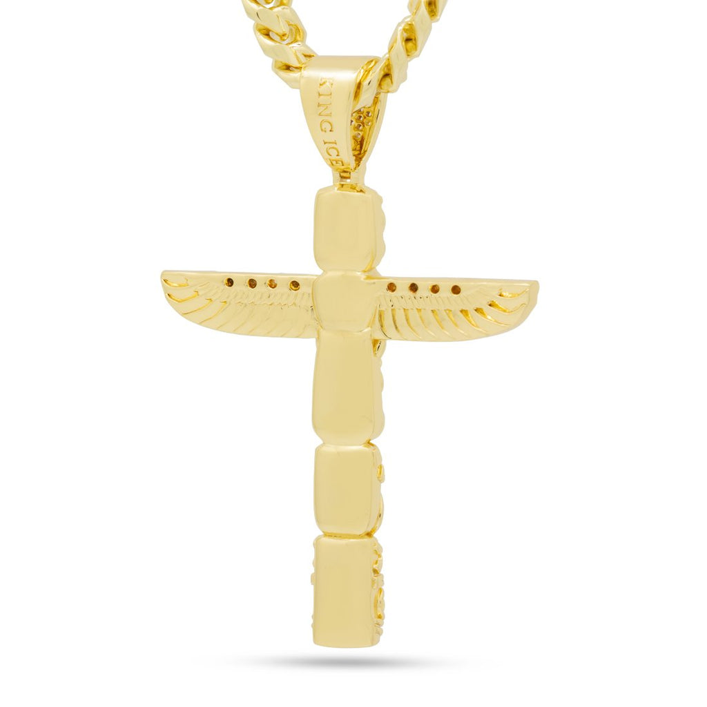 14K Gold / L Iced Totem Pole Necklace NKX14344