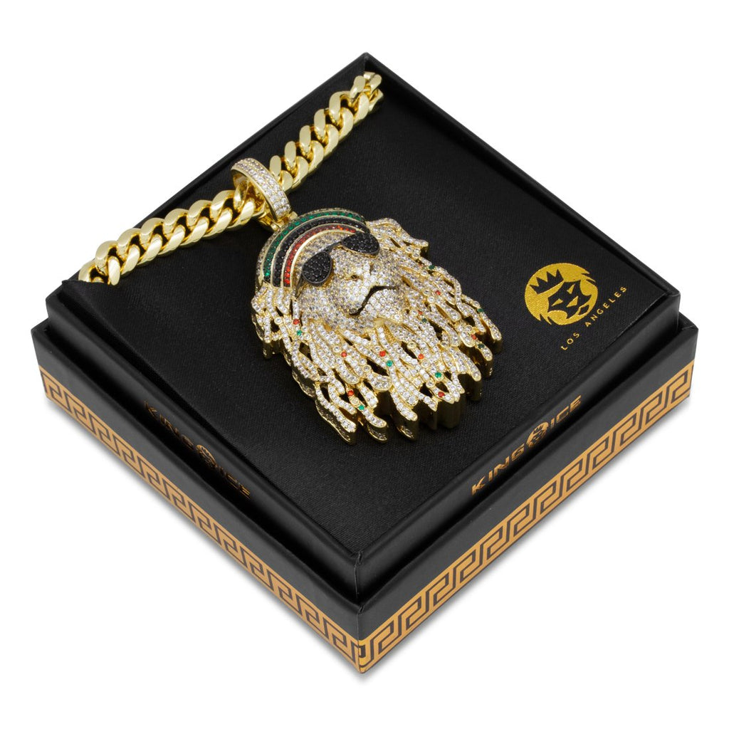 14K Gold Icy Rasta Lion Necklace NKX14269