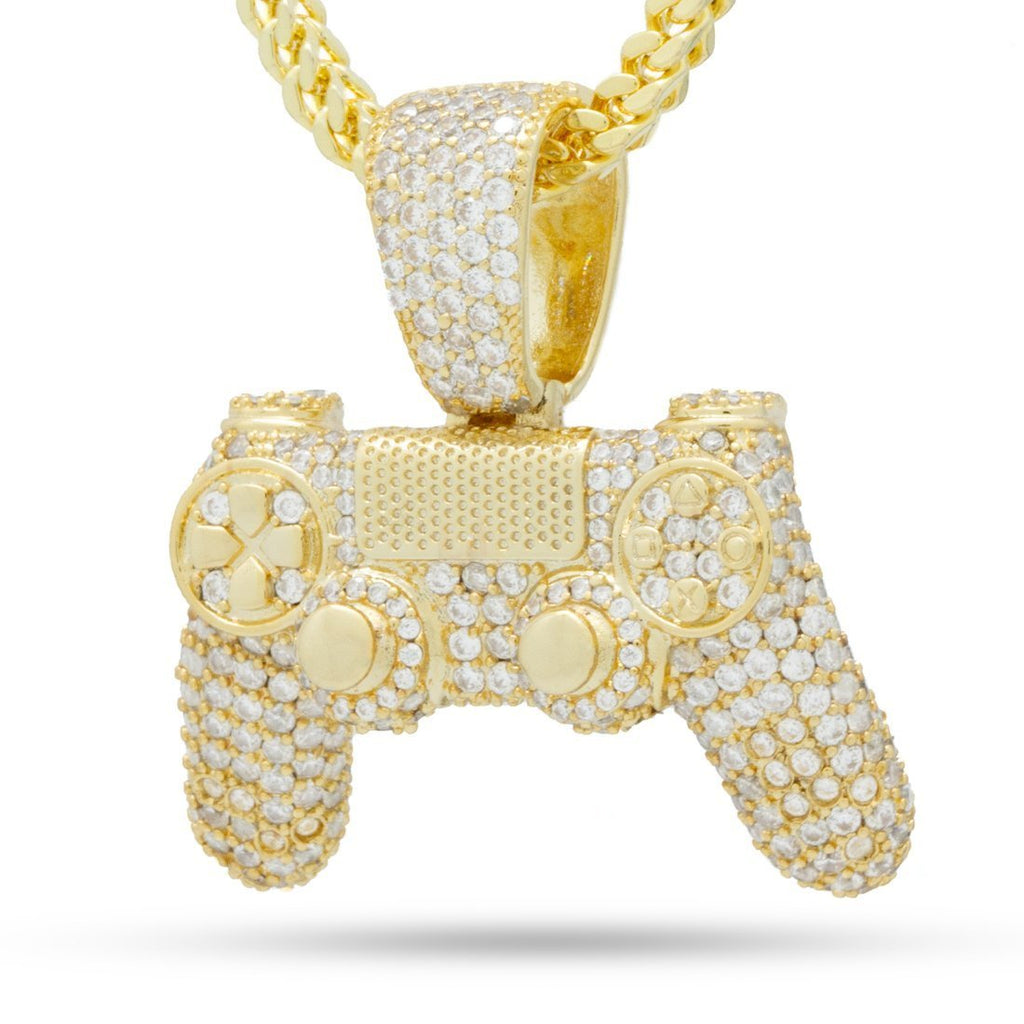 14K Gold / M Inspired by PlayStation® - Iced Classic Controller Necklace NKX14203-Gold-sale