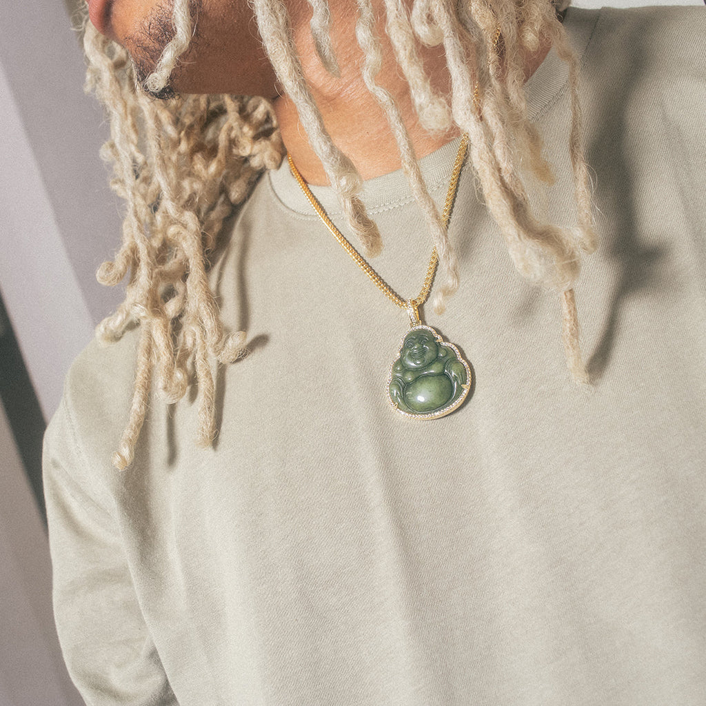 14K Gold / 1.4" Jade Buddha Necklace