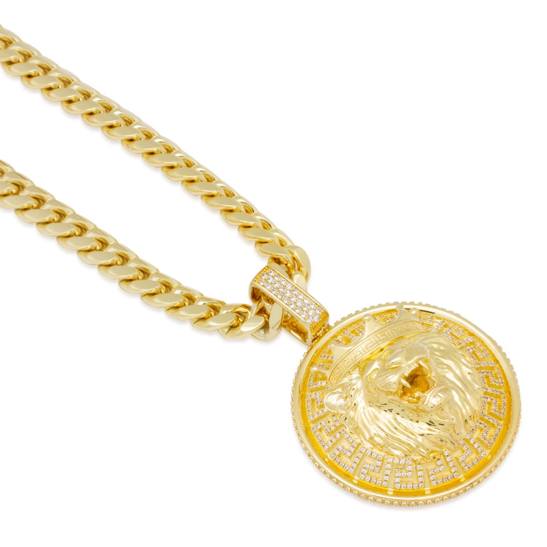 MENDEL Stainless Steel Gold Plated Lion Head King Pendant Necklace – 25" Men’s Chain, Made In Thailand