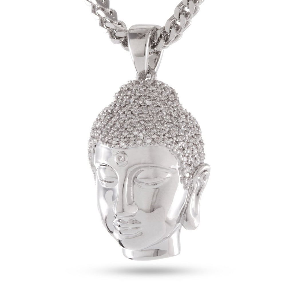 White Gold / S Mini Polished Buddha Necklace NKX09806-Silver