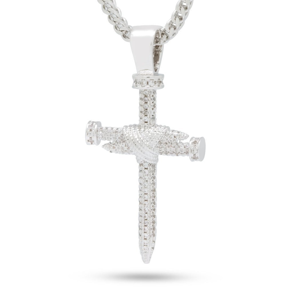 White Gold / M Nail Cross Necklace NKX12407-Silver