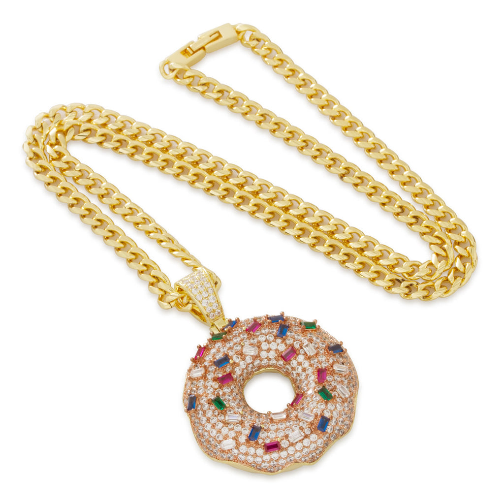14K Gold / 1.5" Pink Donut Necklace